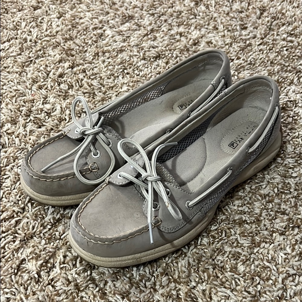 Sperry Women’s Gray Suede Loafers with Moccasin Stitching and Decorative Laces